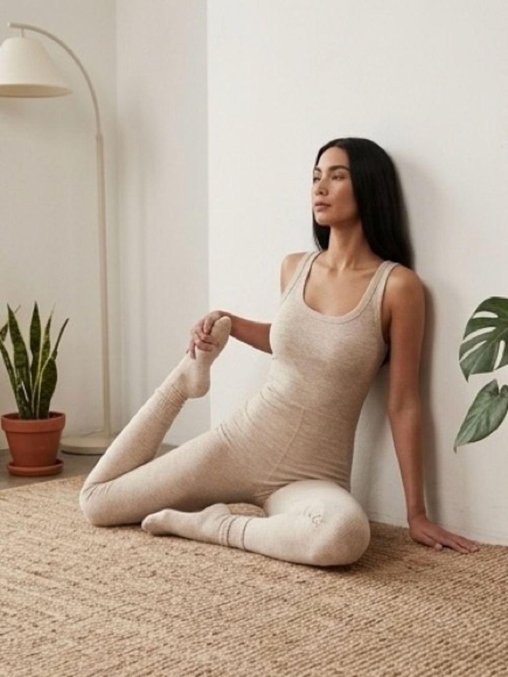 SKIMS Cotton Rib Tank Catsuit Oatmeal Heather XS Jumpsuit One Piece NWT - Picture 4 of 9
